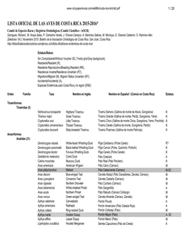 AOCR List of Birds in Costa Rica (Pdf)