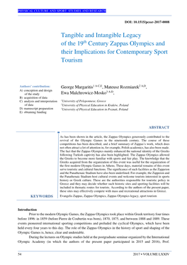 Tangible and Intangible Legacy of the 19 Century Zappas Olympics And