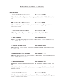 1. Examination of Higher Mental Functions Page Numbers a (1-19)