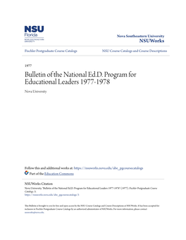 Bulletin of the National Ed.D. Program for Educational Leaders 1977-1978 Nova University