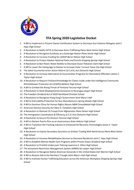 TFA Spring 2020 Legislative Docket