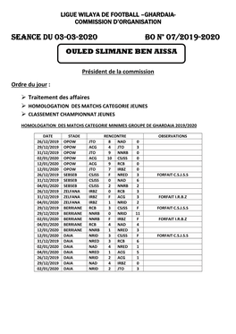 Seance Du 03-03-2020 Bo N° 07/2019-2020 Ouled Slimane Ben Aissa