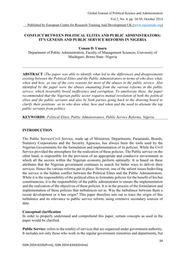 Conflict Between Political Elites and Public Administrators: It's Genesis and Public Service Reforms in Nigeria