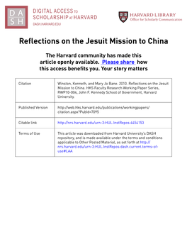 Reflections on the Jesuit Mission to China