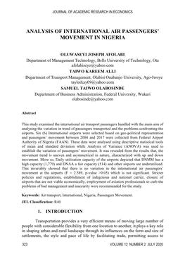 Analysis of International Air Passengers' Movement In