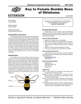 Key to Female Bumble Bees of Oklahoma June 2021