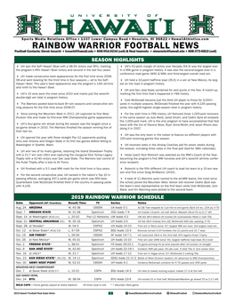 2019 Rainbow Warrior Schedule Season Highlights
