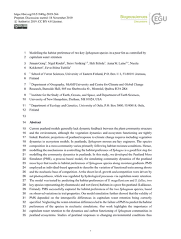 Modelling the Habitat Preference of Two Key Sphagnum Species in a Poor Fen As Controlled by 2 Capitulum Water Retention