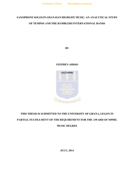 Saxophone Solos in Ghanaian Highlife Music: an Analytical Study