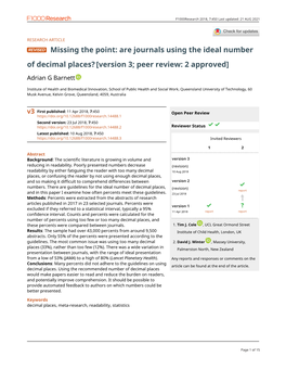 Of Decimal Places?[Version 3; Peer Review: 2 Approved]