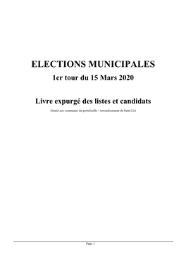 ELECTIONS MUNICIPALES 1Er Tour Du 15 Mars 2020