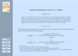 VERTEX-TRANSITIVE MAPS on a TORUS 1. Introduction This