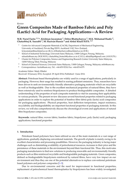 Green Composites Made of Bamboo Fabric and Poly (Lactic) Acid for Packaging Applications—A Review