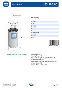 Oil Filter 23.303.00