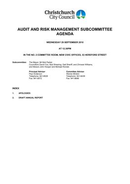 Audit and Risk Management Subcommittee Agenda