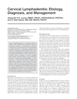 Cervical Lymphadenitis: Etiology, Diagnosis, and Management