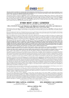 ENBD REIT (CEIC) Limited (The ‘‘Fund’’) Which Is Registered As a Public Fund with the Dubai Financial Services Authority (‘‘DFSA’’)