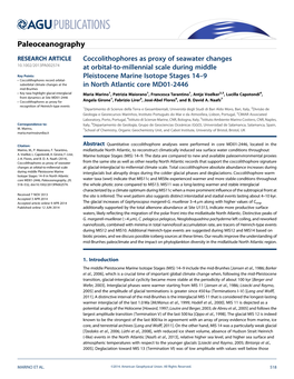 Coccolithophores As Proxy of Seawater Changes at Orbital-To