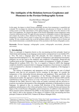 The Ambiguity of the Relations Between Graphemes and Phonemes in the Persian Orthographic System