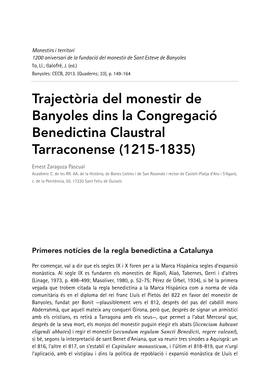 Trajectoria Del Monestir De Banyoles Dins La Congregacio.Pdf