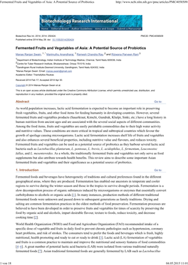 Fermented Fruits and Vegetables of Asia: a Potential Source of Probiotics