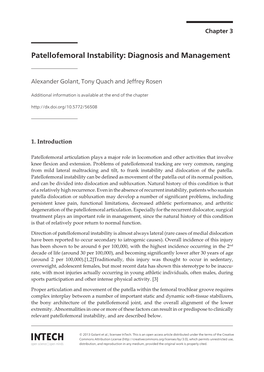 Patellofemoral Instability: Diagnosis and Management