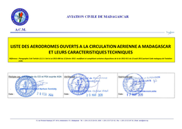 Liste Des Aerodromes Ouverts a La Circulation Aerienne a Madagascar Et Leurs Caracteristiques Techniques