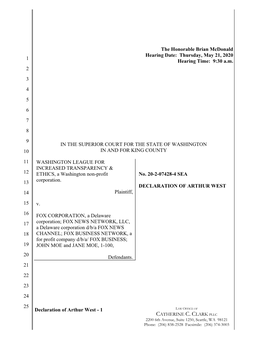 Declaration by Arthur West on Damages by Fox News (PDF)