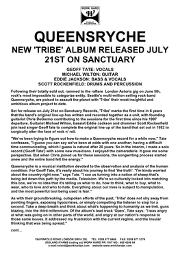 Queensryche New 'Tribe' Album Released July 21St on Sanctuary