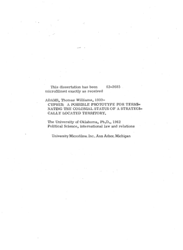 Cyprus; a Possible Prototype for Termi­ Nating the Colonial Status of a Strategi­ Cally Located Territory