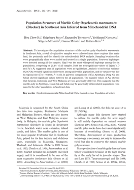 Population Structure of Marble Goby Oxyeleotris Marmorata (Bleeker) in Southeast Asia Inferred from Mitochondrial DNA