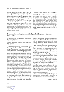 Memorandum on Regulation and Independent Regulatory Agencies July 11, 2011