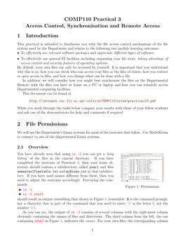 COMP110 Practical 3 Access Control, Synchronisation and Remote Access 1 Introduction 2 File Permissions