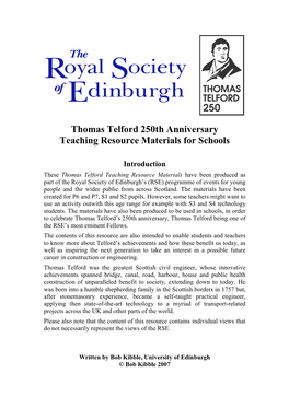 Thomas Telford 250Th Anniversary Teaching Resource Materials for Schools