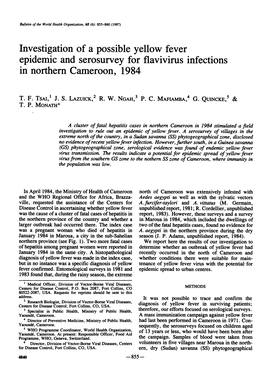 Investigation of a Possible Yellow Fever Epidemic and Serosurvey for Flavivirus Infections in Northerncameroon, 1984