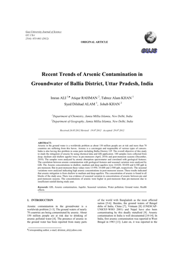 Recent Trends of Arsenic Contamination in Groundwater of Ballia District, Uttar Pradesh, India