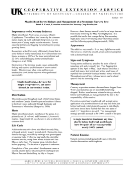 Maple Shoot Borer: Biology and Management of a Prominent Nursery Pest Sarah J