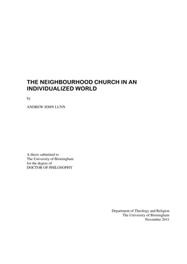 THE NEIGHBOURHOOD CHURCH in an INDIVIDUALIZED WORLD By