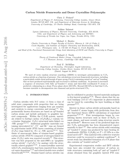 Arxiv:1605.02893V2 [Cond-Mat.Mtrl-Sci] 13 Aug 2016 (C N ) Rings Linked by -N= Or -NH- Species