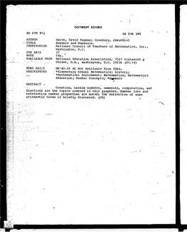 Numbers and Numerals. INSTITUTION National Council of Teachers of Mathematics, Inc., Washington; D.C