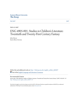 ENG 4905-001: Studies in Children's Literature: Twentieth and Twenty-First Century Fantasy John Moore Eastern Illinois University