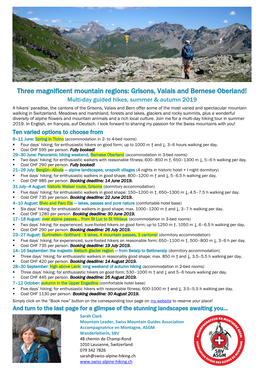 Grisons, Valais and Bernese Oberland! Multi-Day Guided Hikes, Summer & Autumn 2019