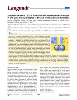 Adsorption Kinetics Dictate Monolayer Self-Assembly for Both Lipid- in and Lipid-Out Approaches to Droplet Interface Bilayer Formation Guru A