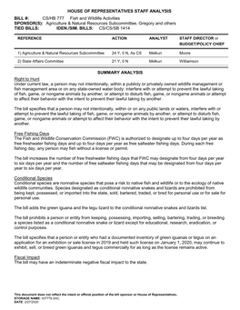 House of Representatives Staff Analysis Bill #: Cs/Hb