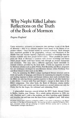 Why Nephi Killed Laban: Reflections on the Truth of the Book of Mormon