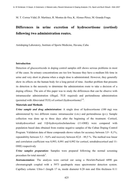 Differences in Urine Excretion of Hydrocortisone (Cortisol) Following Two Administration Routes