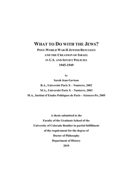 What to Do with the Jews? Post-World War Ii Jewish Refugees and the Creation of Israel in U.S