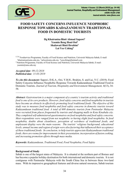 Food Safety Concerns Influence Neophobic Response Towards Kadazandusun Traditional Food in Domestic Tourists