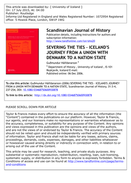 Scandinavian Journal of History SEVERING the TIES – ICELAND's