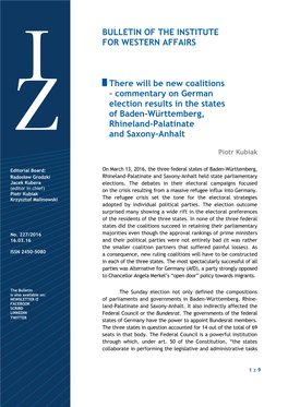 Commentary on German Election Results in the States of Baden-Württemberg, Rhineland-Palatinate and Saxony-Anhalt